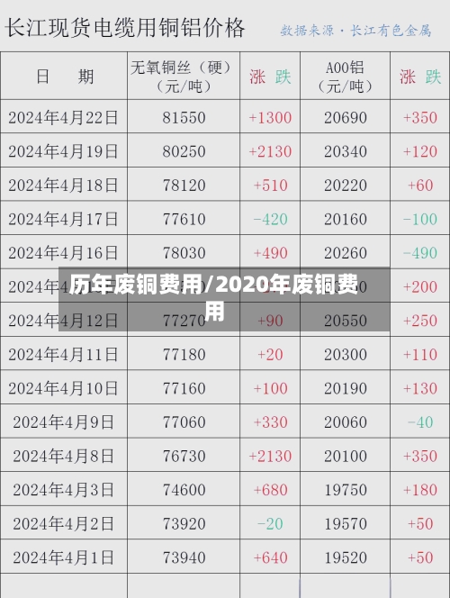 历年废铜费用/2020年废铜费用